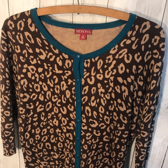 Merona Cheetah Print And Blue Cardigan Size M - Picture 3 of 7
